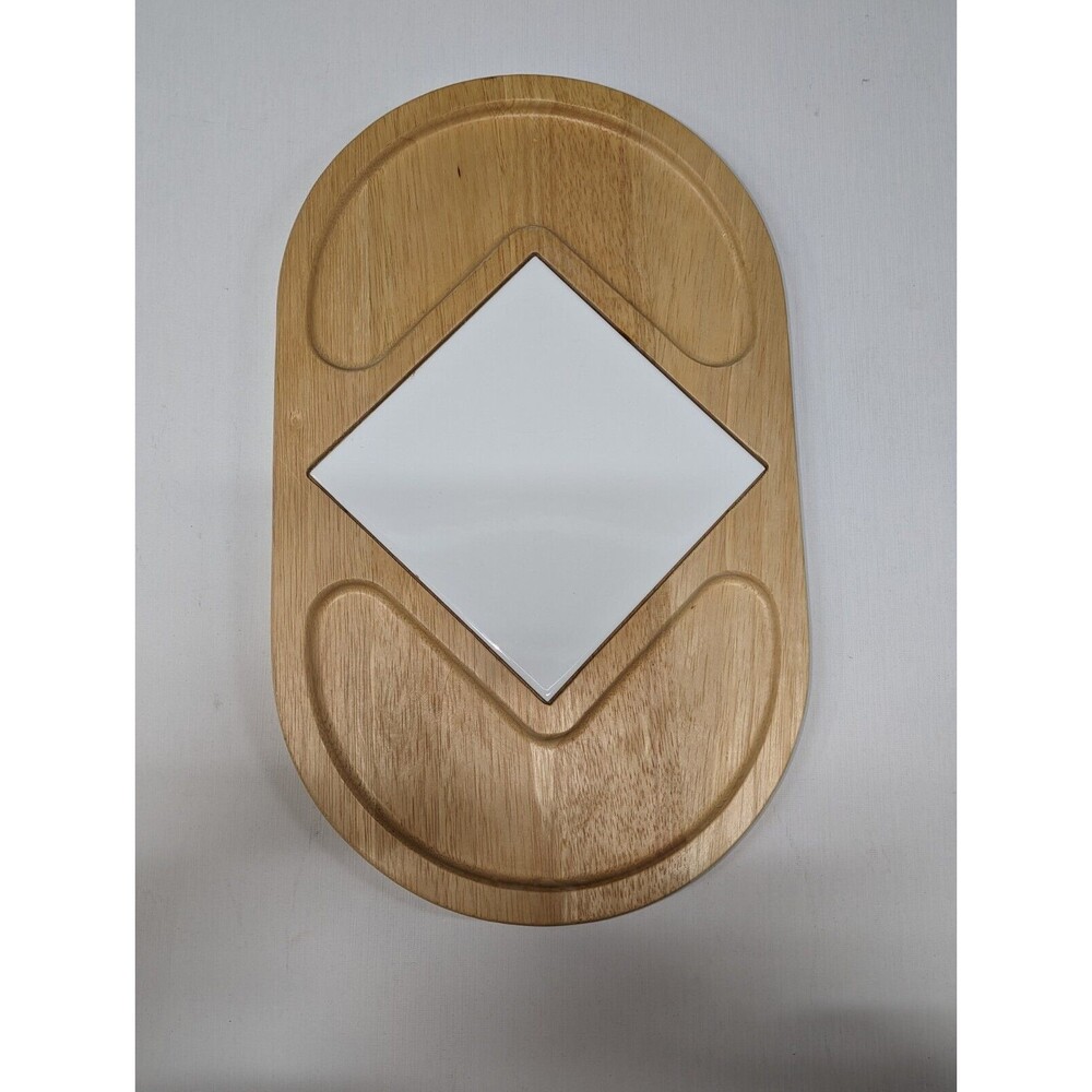 Kamenstein Thailand MCM Wood/Ceramic Cheese Cutting Board/Tray Charcuterie 21x13
